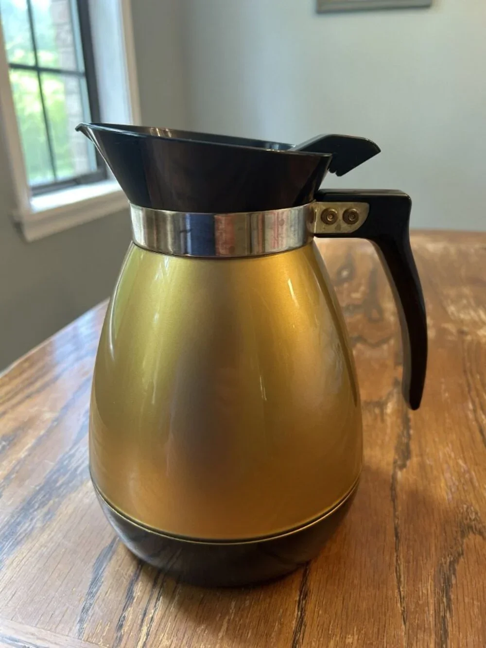 Vintage West Bend Gold & Black Thermo-Serv Insulated Carafe With Lid 8